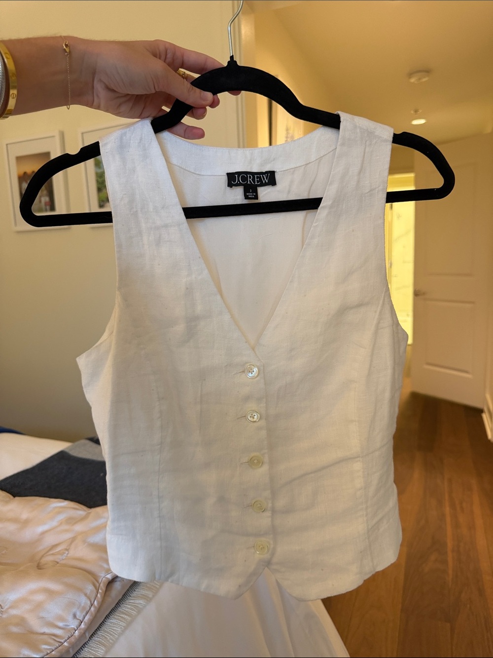J. Crew White Linen Button-Front Vest Top